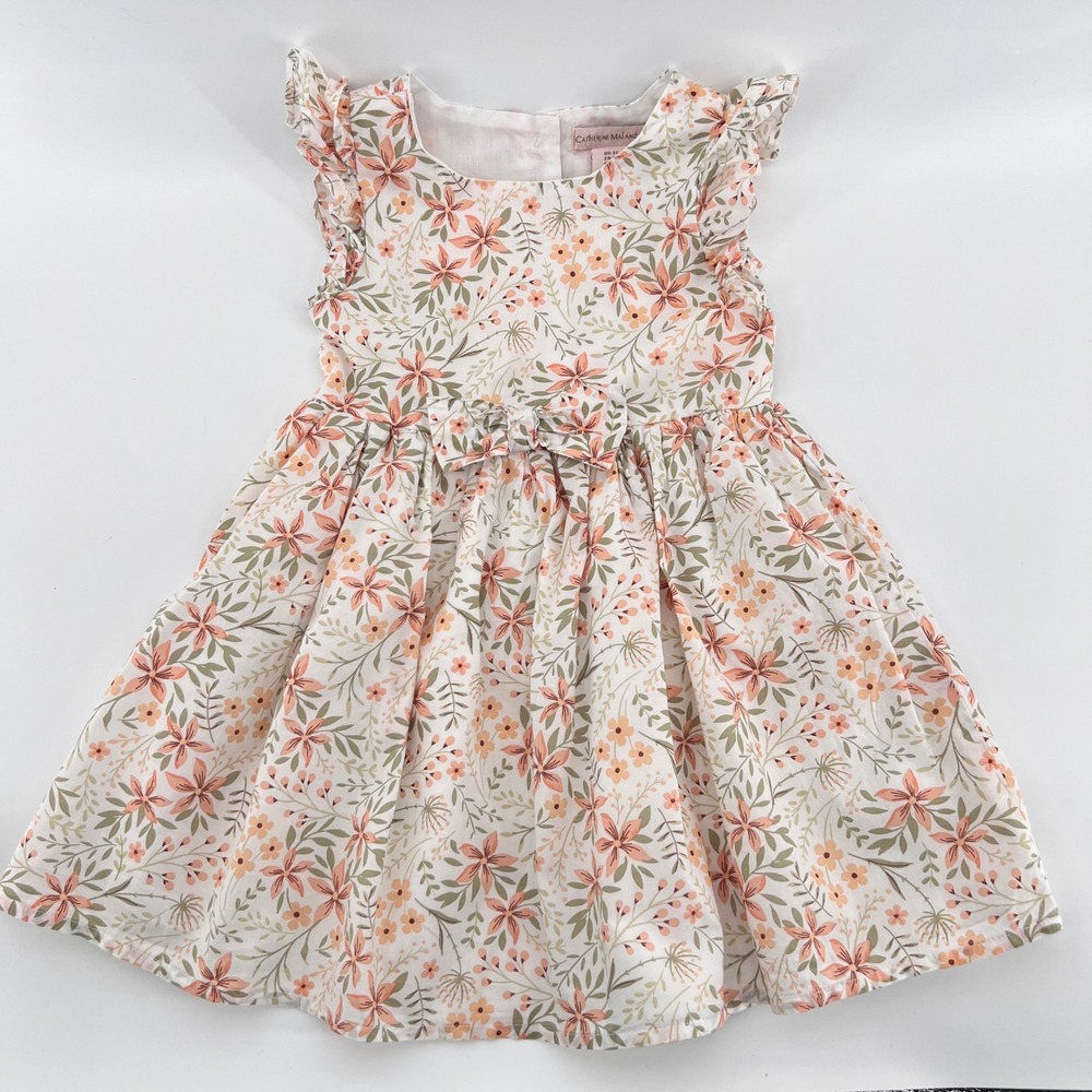 Catherine Malandrino Girls Floral Dress 3T Ruffle Sleeve Bow Waist Lined